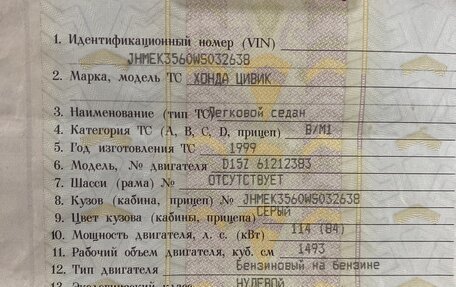 Honda Civic VII, 1999 год, 227 000 рублей, 11 фотография