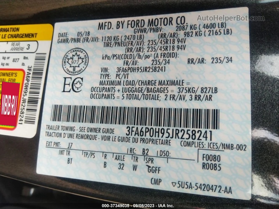 Ford Fusion (North America) II рестайлинг, 2018 год, 1 199 000 рублей, 24 фотография