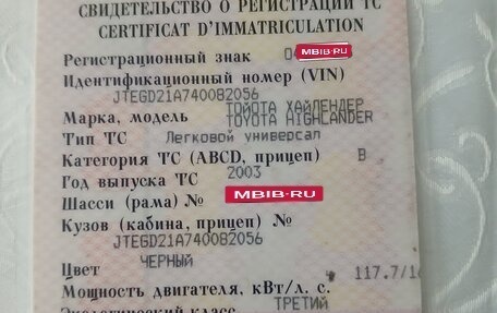 Toyota Highlander III, 2003 год, 985 000 рублей, 1 фотография