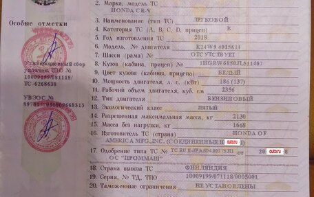 Honda CR-V IV, 2018 год, 2 980 000 рублей, 15 фотография