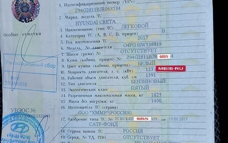 Hyundai Creta I рестайлинг, 2017 год, 1 350 000 рублей, 5 фотография