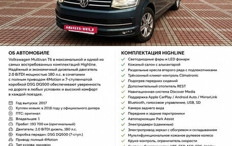 Volkswagen Multivan T6 рестайлинг, 2017 год, 3 300 000 рублей, 14 фотография